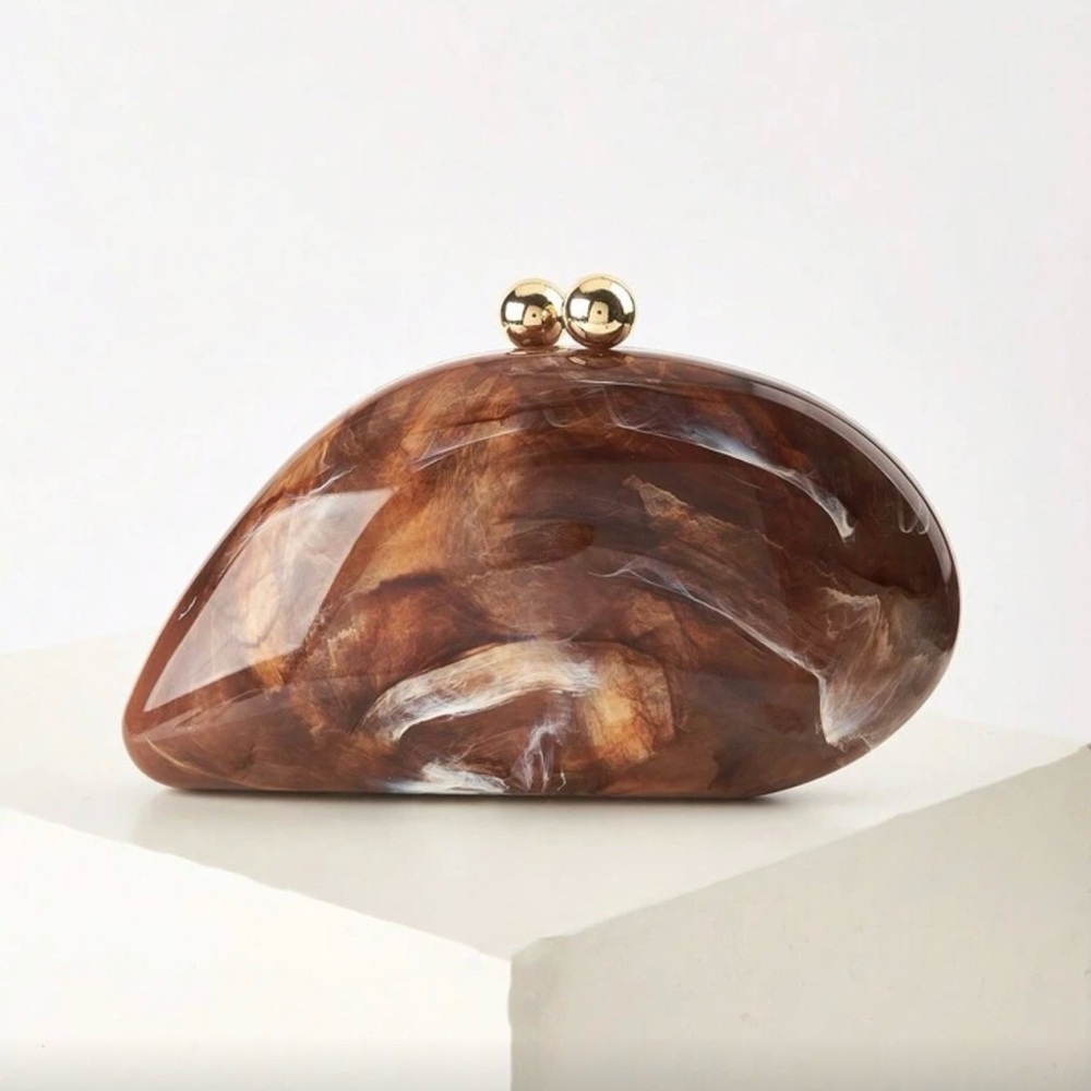 Brown and White Clutch with Gold Accents